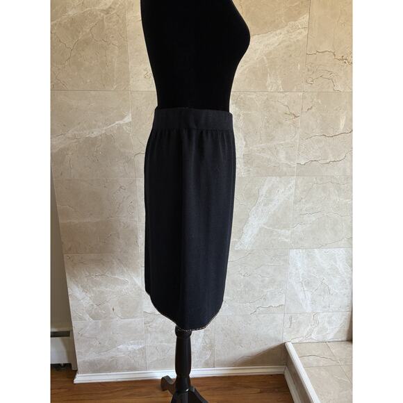 VTG St. John Evening Santana Knit Skirt- 8 Black, Gold Trim, USA Christmas Party - Picture 8 of 11
